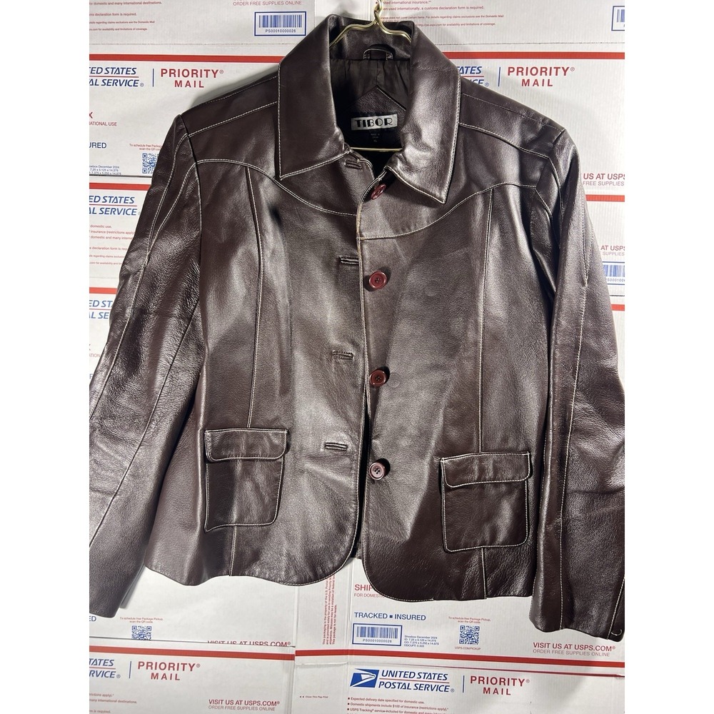 Vintage Tibor Brown Genuine Leather Jacket Women's XL Retro‎ 80s 90s